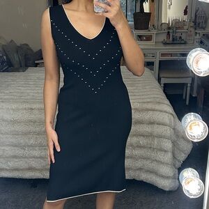 Max Studio Black Midi Dress with White Accents size xsmall used bandage material